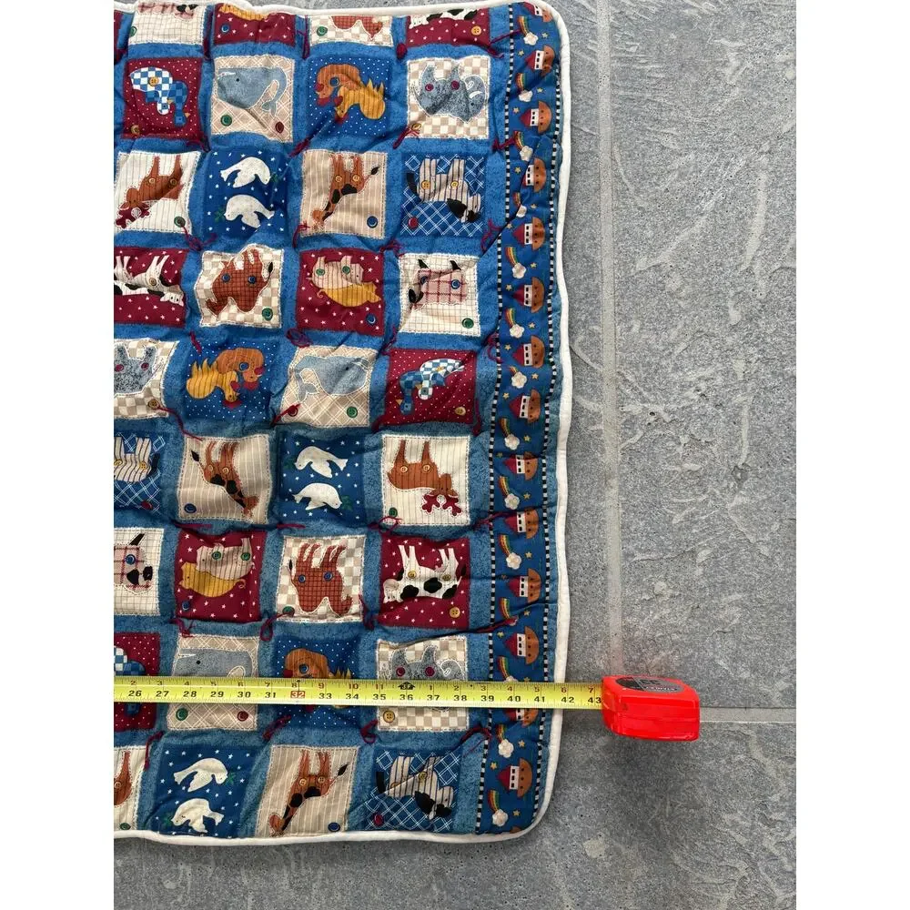 Vintage Baby Blanket Noah's Ark Farm Animals Patchwork Cot/Lap Quilt